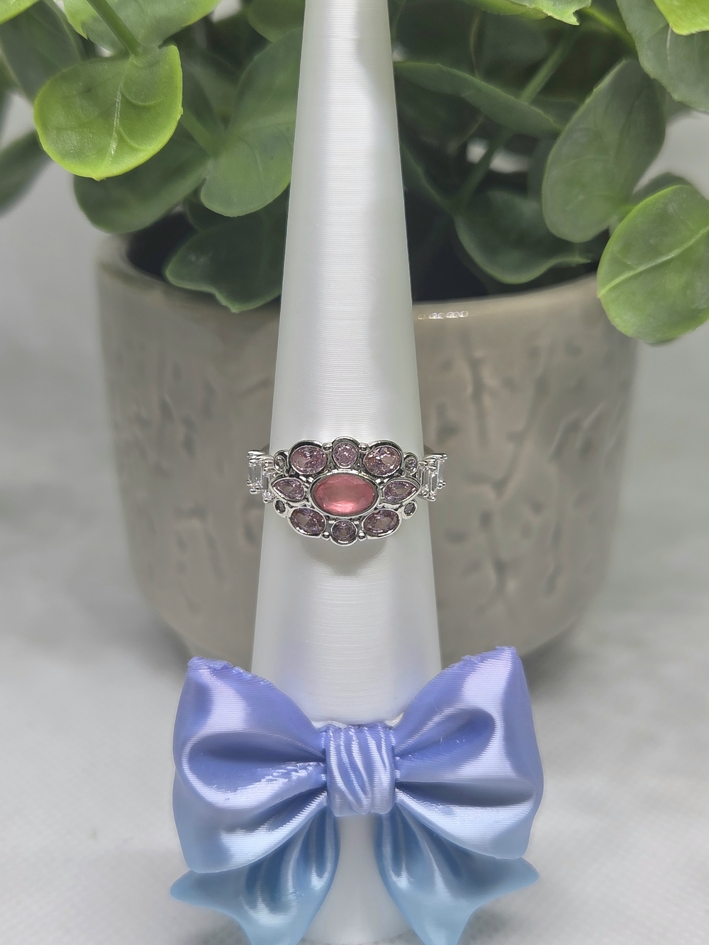 BP Pink Sapphire Gemstone Cluster Ring On Rhodium Plating